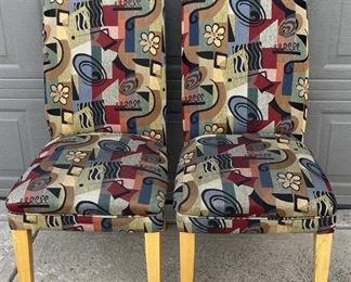 (2) Colorful Modern Side Chairs With Light Wood Legs 