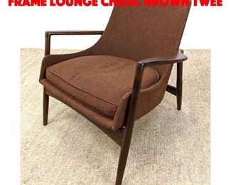 Lot 602 SELIG Danish Modern Wood Frame Lounge Chair. Brown twee