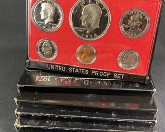 (5) 1974 Proof Coin Sets in Original Box, U.S.