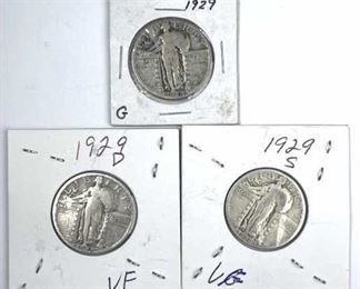 1929-P,D,S Standing Liberty Silver Quarters G-VF