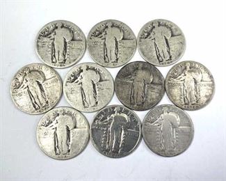 (10) Standing Liberty Silver Quarters, Mixed Dates
