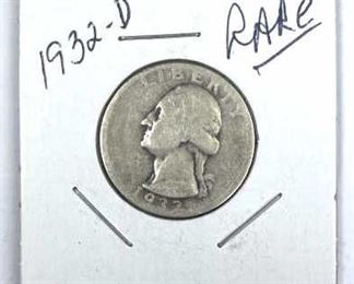 1932-D Scarce Washington Silver Quarter, 1st Year