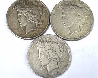 1922-P,D,S Peace Silver Dollar, Edge Wear