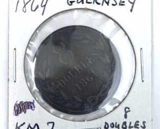 1864 Guernesey 8 Doubles Coin