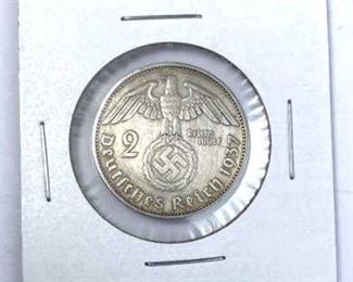 2 Mark Silver German Third Reich Coin