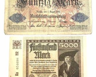 1914, 1922 German Funfzig Mark Notes, 50 & 5000