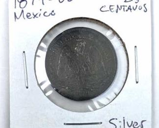 1879 Mexico 25 Centavos Silver, Scarce Go Mint