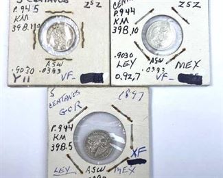 (3) Mexico Silver 5 Centavos: (2) 1891, (1) 1897