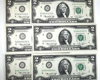 (6) 1976 $2 Bills Consecutive Pairs