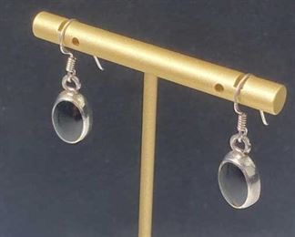 925 Silver & Onyx Gemstone French Loop Earrings