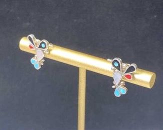 925 & Turquoise w/ Gemstones Hummingbird Earrings