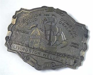 Vintage Livingston Wells Gold Dealers Belt Buckle