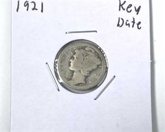1921 Mercury Silver Dime, Key Date Scarce