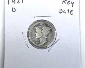 1921-D Mercury Silver Dime, Key Date Scarce