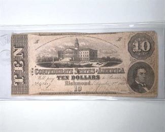 1862 Confederate Richmond $10, Fifth Issue
