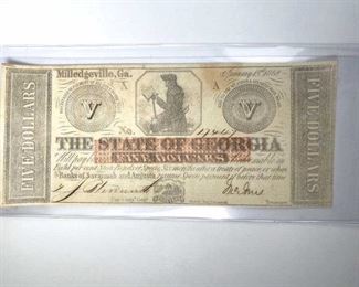 1862 State of Georgia $5 Five Dollars Note, GA