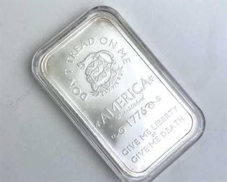 1776 Don't Tread on Me Silver Bar Liberty or Death