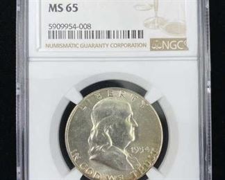 1954-S  Franklin Silver Half Dollar, NGC MS 65