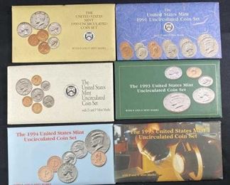 (6) 1990-95 Uncirculated Coin Sets, U.S.