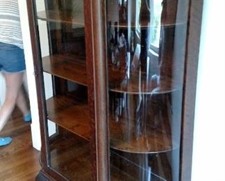 C. 1890 Oak Paw Footed Curved Glass Curio