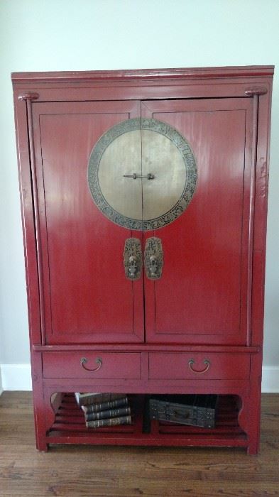 Red Laquered Chinese Armoire