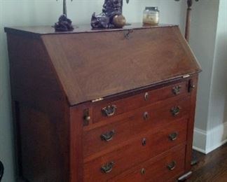 Beautiful Antique Slant Front Chippendale Style Secretary Desk....Foo Dog and Antique Candle Holders...Antique Floor Lamp