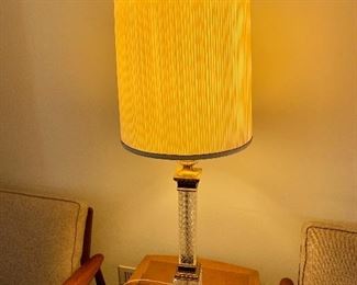 $95 Smaller glass and metal lamp with shade
29” H x 5.5” square (base)