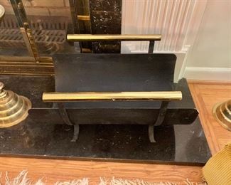 $95 Mid-Century black powder coated and brass log holder
11.25” H x 20” W x 13.5” D