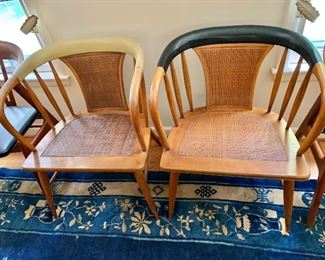 $200 each - Pair Mid-Century bentwood and cane armchairs, 30" H, 23" W, 18" D, seat height 16.5". Right black chair SOLD 
