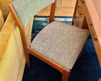 $150 Mid-Century Modern teak office chair, gray upholstery.  31.5" H, 19" W, 19" D, seat height 18". 