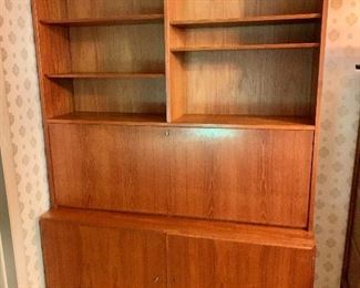 $750  Danish Control  Furniture Makers Mid-Century modern storage unit with locking drop-down desk, as-is (warping).  77" H, 54.5" W, 19" D.