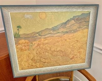 $75 Print of hay scene with mountain and sun.  23" H x 28" W. 