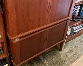Pair $450 Mid-Century Modern record cabinets 38.75" H x 31.5" W x 16" D
