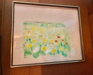 $175 Alexis de Boeck watercolor of flowers, signed and dated 1970 lower right.  21" H x 25" W. 