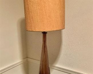 $160 Mid-Century Modern purple glass lamp with metal base.  34" H, base 7" diam.