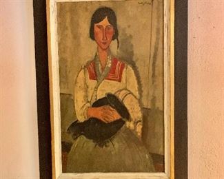 $75 Mid-Century Modern print in the style of Modigliani.  30.5" H x 21" W. 