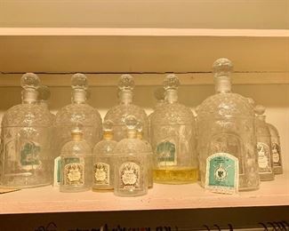 $30  Large 9 (1 available)  $20 6 (1 available) $10 sm. ALL SOLD  Vintage perfume bottles (3 sizes, small, medium, large), 6" H (small), 9" H (medium), 12" H (large)