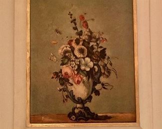 $75 Vintage print of flower bouquet in white frame.  25" H x 21.5" W. 