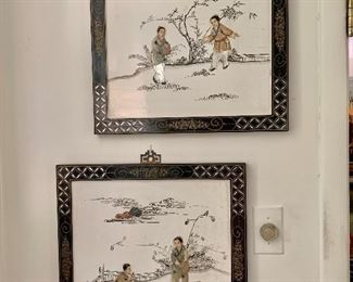 $60 Pair of Chinoiserie plaques.  Each 18" H x 18" W. 