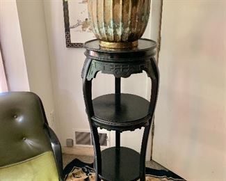 $250 vintage plant stand, 47” H x 18.5” diam. SOLD Vase on top available.