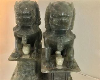 $80 Pair Fu Dog stone statues or bookends 7.5"H by 3" W x 4.5" D 