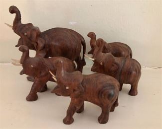 $40 Lot wood elephants 2 missing one tusk 3.25” H x 3” W x .75” D (largest) 