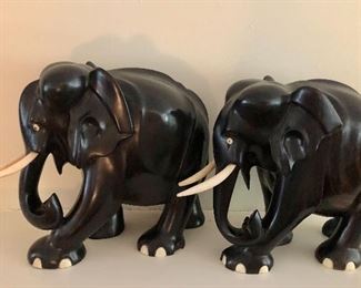 $80 Pair - Elephant figures -  Largest 9" H x 10" W x 6" D