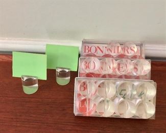 $60 Set of 24 (3 sets of 8) Bonniers lucite place card holders 1” H x 1” diam.
 