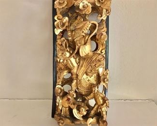 $140 (#1) gilt, red, and black wood  decorative wall element
12.25” H x 4.5” W  