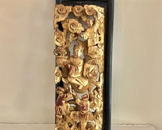 $150  (#2) - gilt, red, and black wood decorative wall element 12.25” H x 4.5” W (largest)

