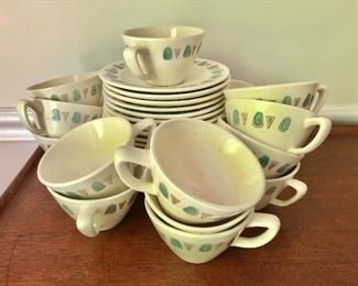 $50 Vintage set of Metlox "Poppytrail" cups and saucers.  (15 teacups, 17 saucers.) 