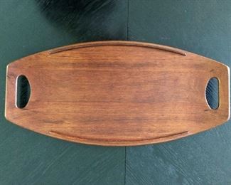$50  Dansk teak wood tray with handles, 20” W x 10” D 