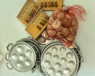 $ 50   Large set of snail plates, skewers and snails 
