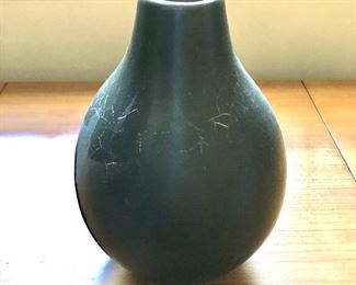 $60 Black vase pear shaped design.  8.5" H, 6.5" diam.  